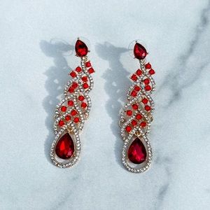 Red & Gold Rhinestone Earrings